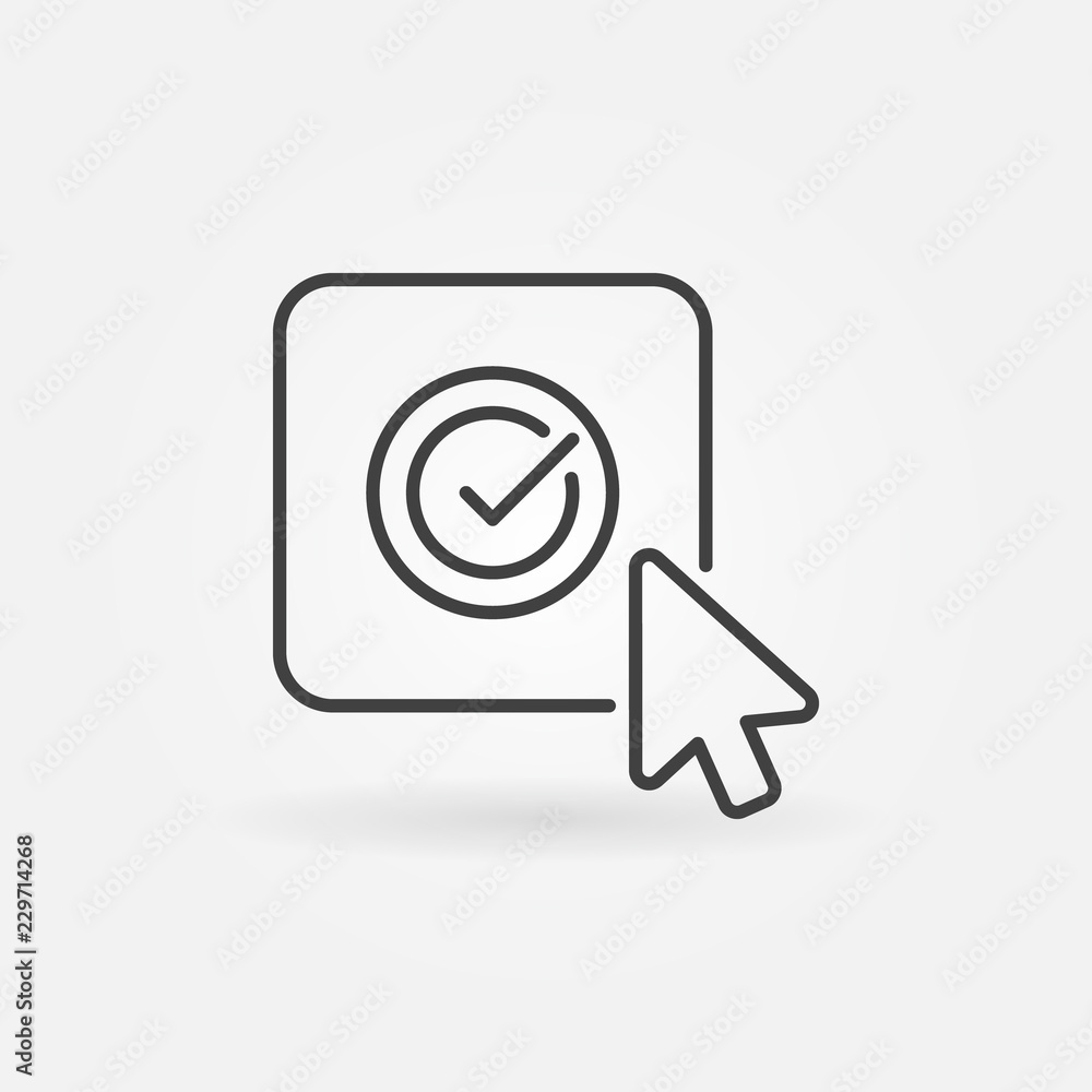Cursor on button with checkmark linear vector icon Cursor on button with checkmark linear vector icon