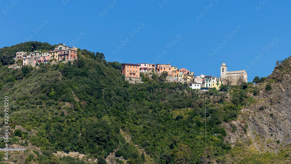 The small hilltop village of San Bernardino in the Cinque Terre park, Liguria, Italy