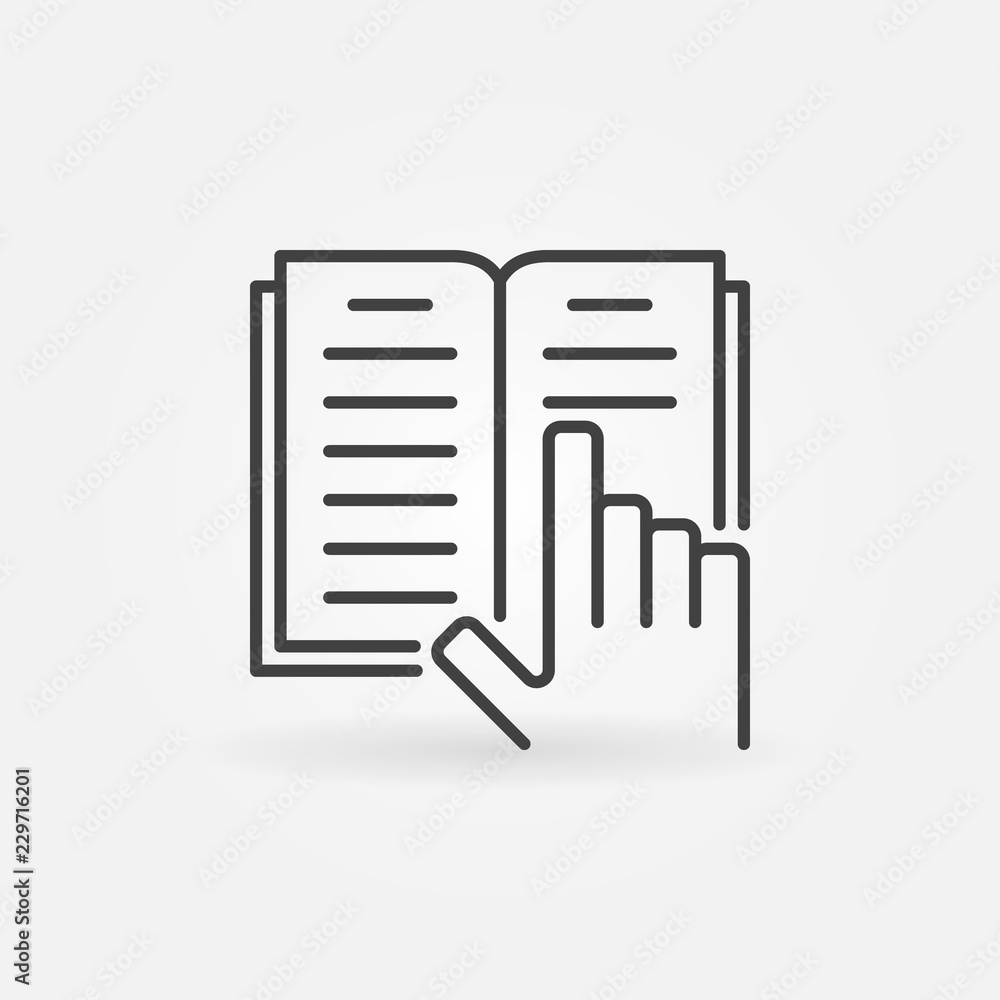 Hand with book line icon. Vector open book concep logo Hand with book line icon. Vector open book concep logo