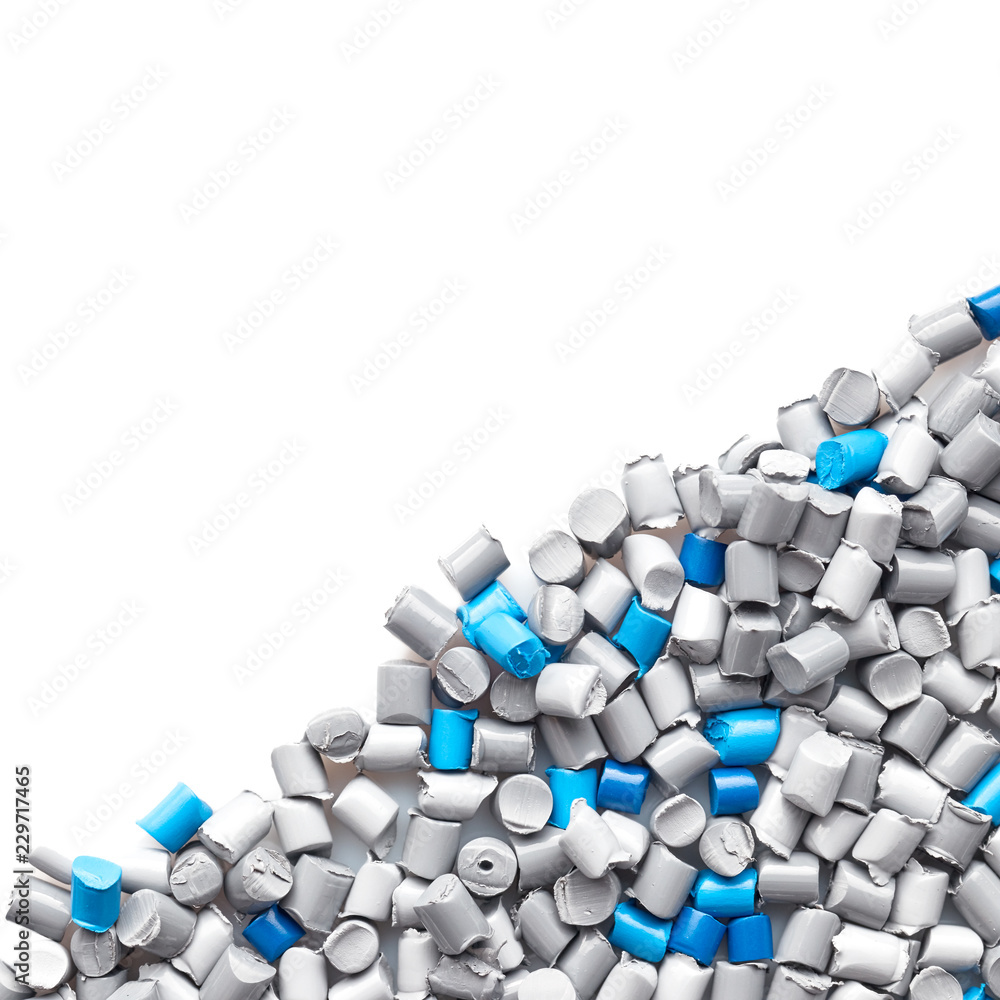 Polypropylene pellets isolated on white, space for text. Polypropylene pellets isolated on white, space for text.
