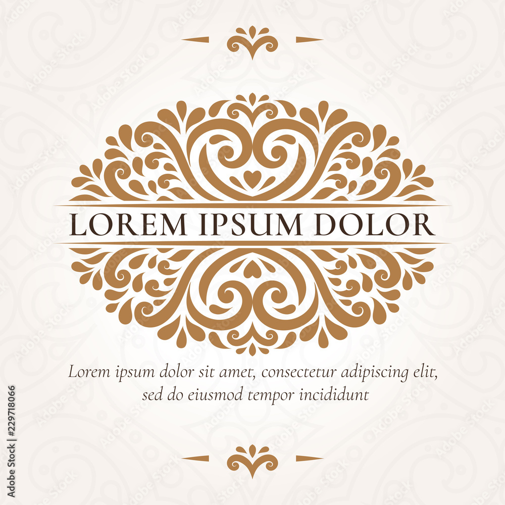Golden emblem. Elegant, classic elements. Can be used for jewelry, beauty and fashion industry. Great for logo, monogram, invitation, flyer, menu, brochure, background, or any desired idea. Golden emblem. Elegant, classic elements. Can be used for jewelry, beauty and fashion industry. Great for logo, monogram, invitation, flyer, menu, brochure, background, or any desired idea.