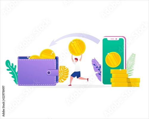 online money transfer vector illustration concep, with wallet and smartphone with people character, online payment, can be use for landing page, web, ui, banner, template, background, flyer, poster