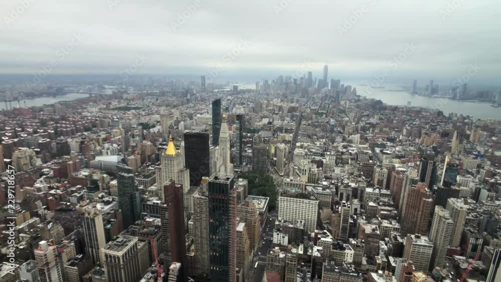 Aerial view of Manhattan skyscrapers at day time Aerial view of Manhattan skyscrapers at day time