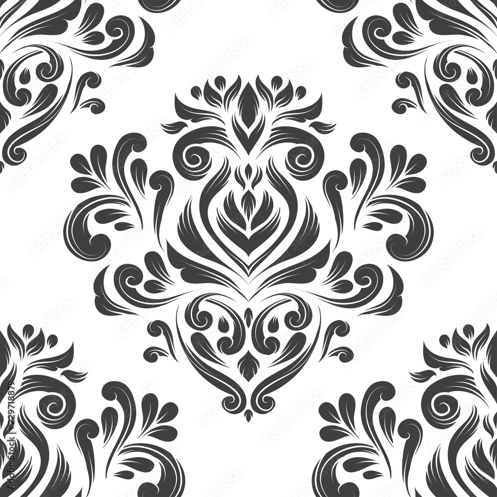 Black and white damask vector seamless pattern, wallpaper. Elegant classic texture. Luxury ornament. Royal, Victorian, Baroque elements. Great for fabric and textile, wallpaper, or any desired idea