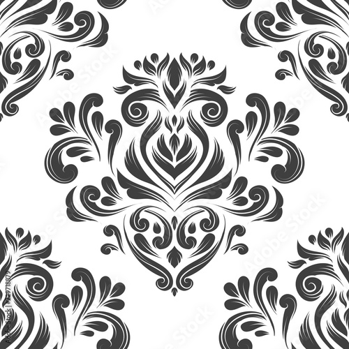 Black and white damask vector seamless pattern, wallpaper. Elegant classic texture. Luxury ornament. Royal, Victorian, Baroque elements. Great for fabric and textile, wallpaper, or any desired idea