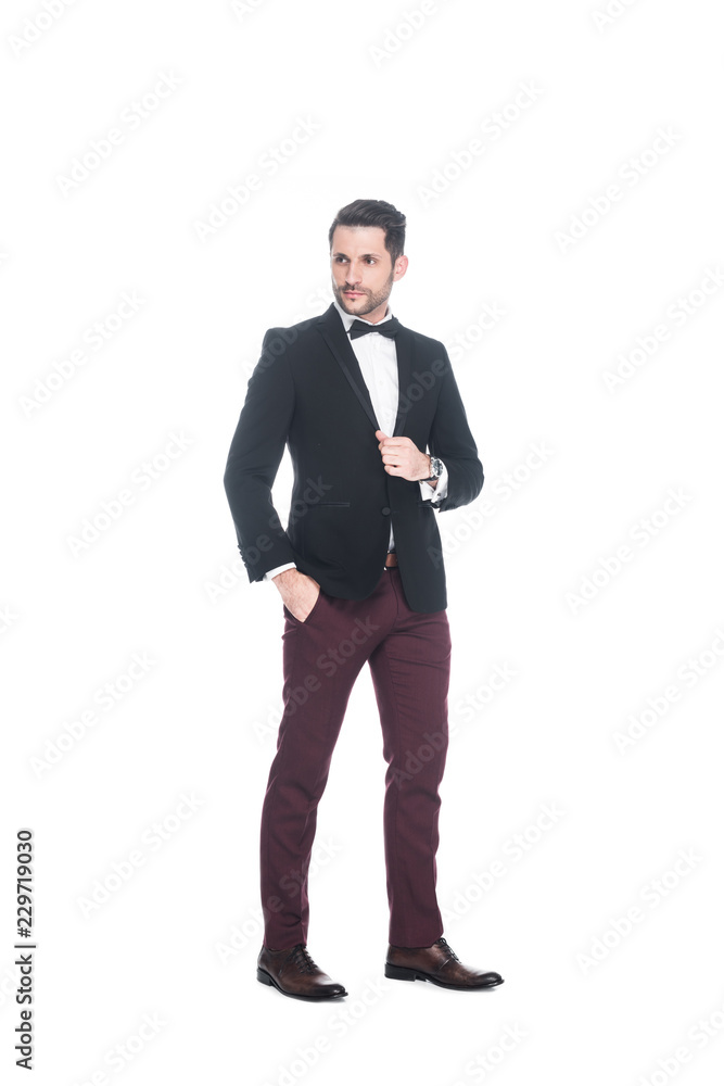 handsome man in fashionable suit looking away isolated on white handsome man in fashionable suit looking away isolated on white