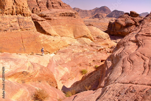 The colorful Wadi Rum desert in Jordan, Middle-East, with colorful mountains