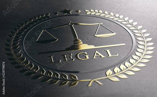 Legal Advice, Scales Of Justice, Golden Law Symbol Over Black Paper Background photo