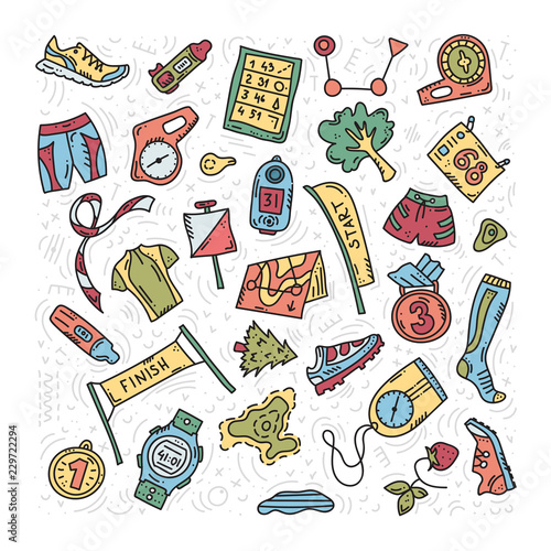 orienteering sport equipment. Vector illustration