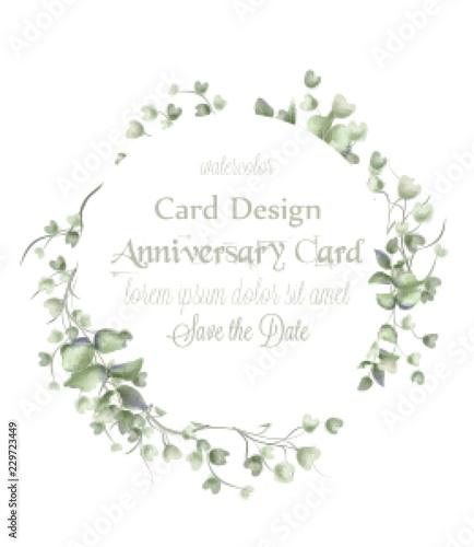 Greeting card frame with watercolor leaves Vector. Simple modern beautiful design decors