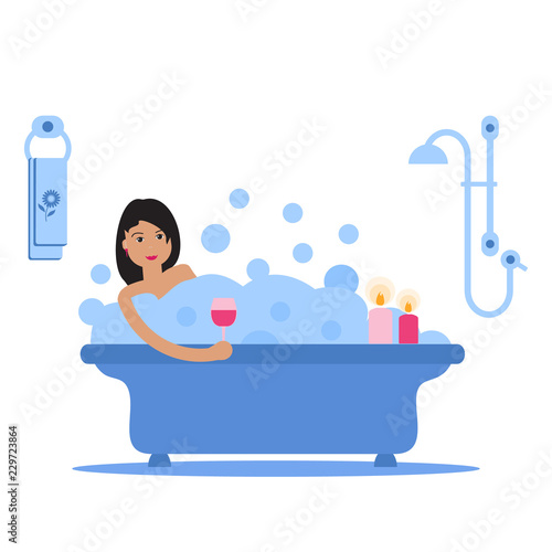 Girl taking a relaxing bubble bath.
