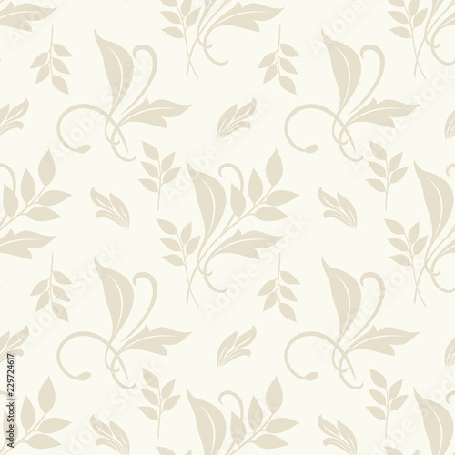 Seamless light background with beige leaves. Vector retro illustration. Ideal for printing on fabric or paper for wallpapers  textile  wrapping.