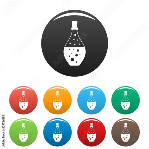 Potion aroma bottle icons set 9 color vector isolated on white for any design