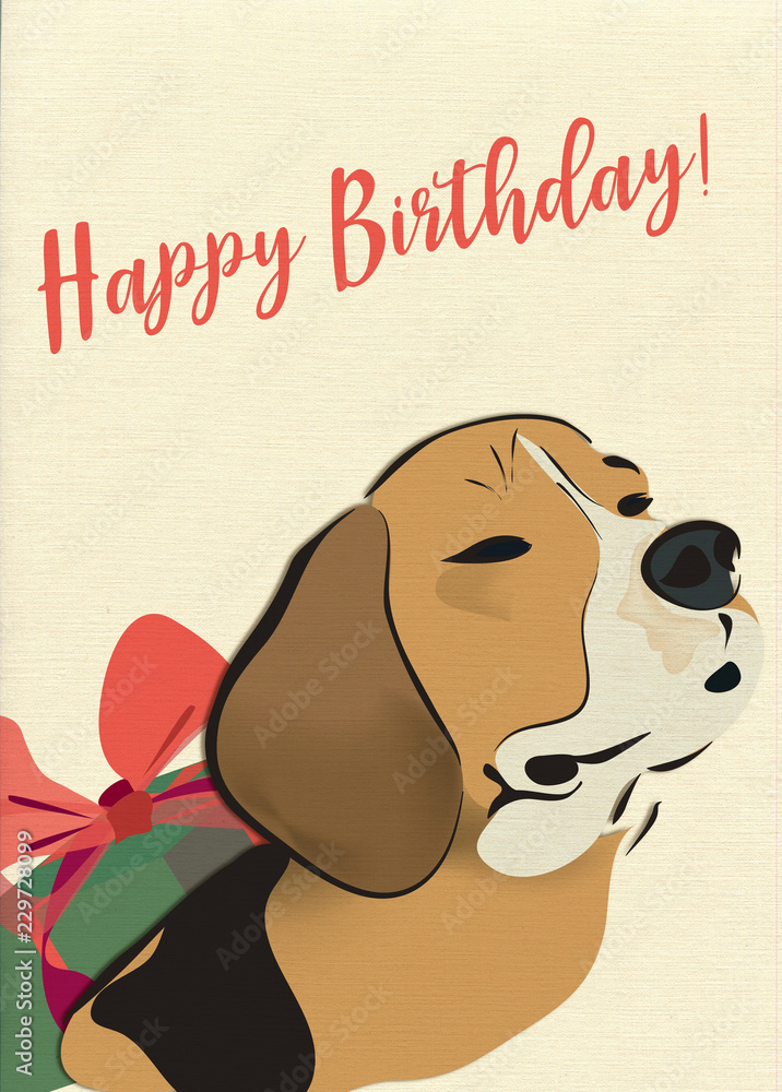 Happy Birthday Greeting Card with Beagle Dog and Present Stock ...