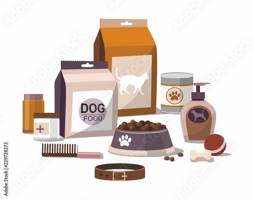 Set of accessories for pets isolated on white