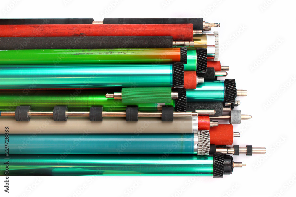 Parts of old laser printers and copiers. Photosensitive drums, rubber
