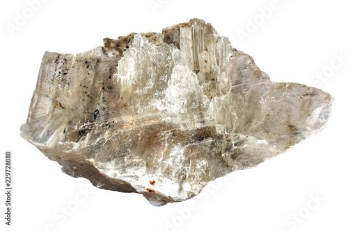 Rough muscovite mica stone isolated on white background, natural mineral rock specimen photo