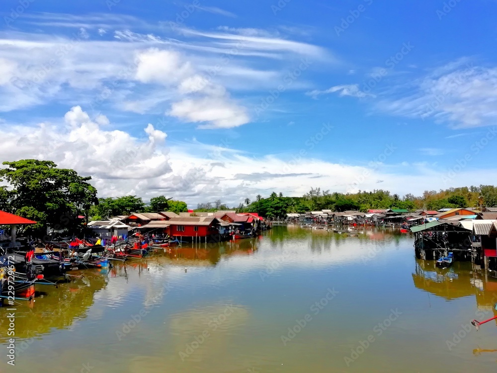 Riverside community in the afternoon.Narathiwat, Thailand