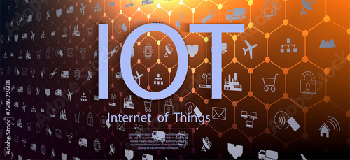 	 Internet of things (IoT) and networking concept for connected devices. Spider web of network connections with on a futuristic blue background