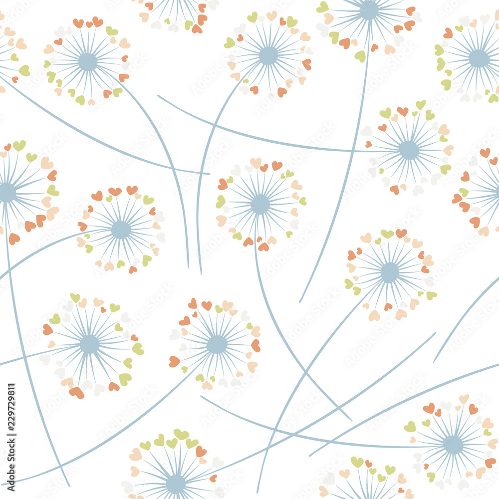 Dandelion blowing plant vector floral seamless