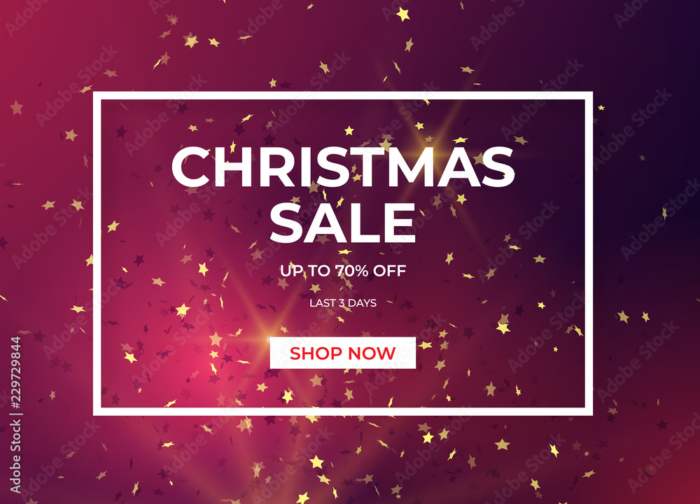 Christmas sale design with gold glitter and star shapes confetti. Vector illustration. Christmas sale design with gold glitter and star shapes confetti. Vector illustration.