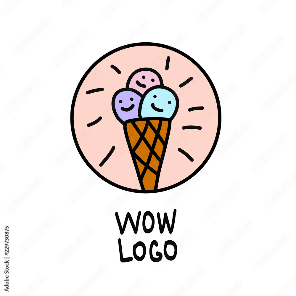 Logo Ice cream. Italian ice cream emblem. Ice cream in a waffle cone with letters in a circle. Logo Ice cream. Italian ice cream emblem. Ice cream in a waffle cone with letters in a circle.