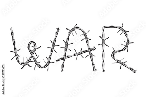 the inscription " war " of barbed wire. isolated on white background