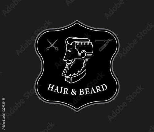 Barber hair and beard white on black
