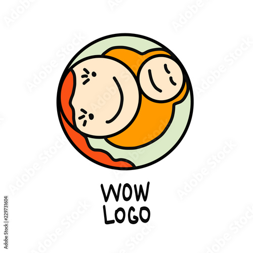 Maternity concept - happy woman with newborn. Vector logo design template in linear style for your design
