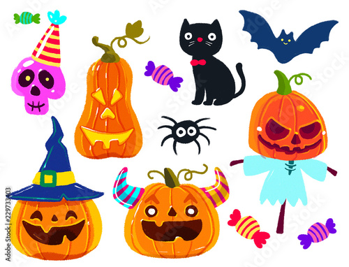 Set of Halloween icons on the white background