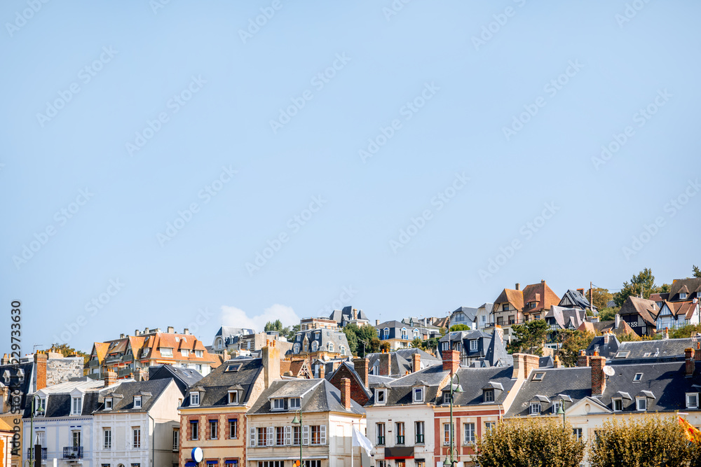 Landscape view on the riverside of Trouville village, famous french resort in Normandy