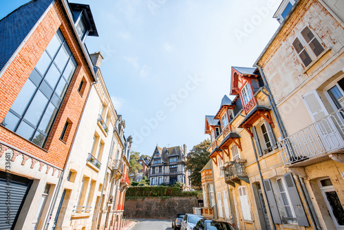 Street view with colorful buildings in Trouville, Famous french town in Normandy