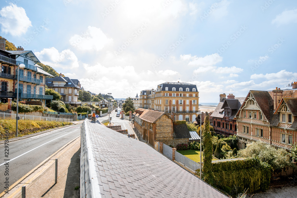 Rooftops of the luxury houses near the beach in Trouville, famous french resort in Normandy