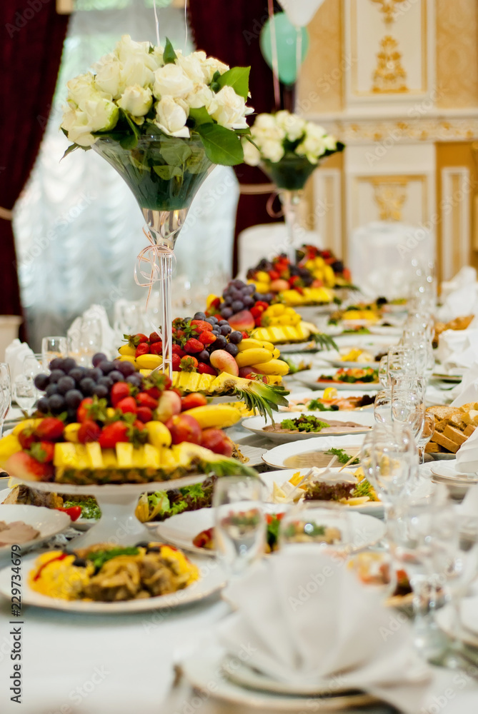 Fototapeta premium delicious dishes on the table in the restaurant. serving table.