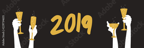 Sektgläser Banner - 2019 Neujahr