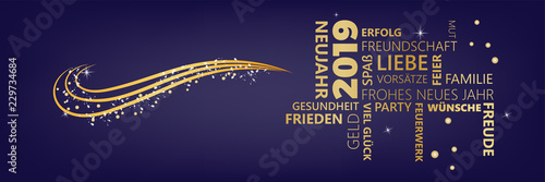 Banner mit goldenen Neujahrswünschen 2019
