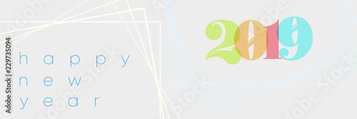 2019 Banner mit leuchtenden geometrischen Rahmen