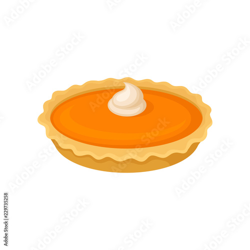 Pumpkin pie, traditional Thanksgiving food vector Illustration on a white background