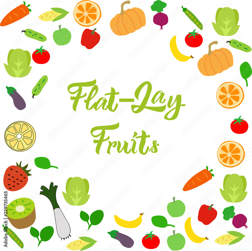Flat-lay fruits pattern or background vector EPS10