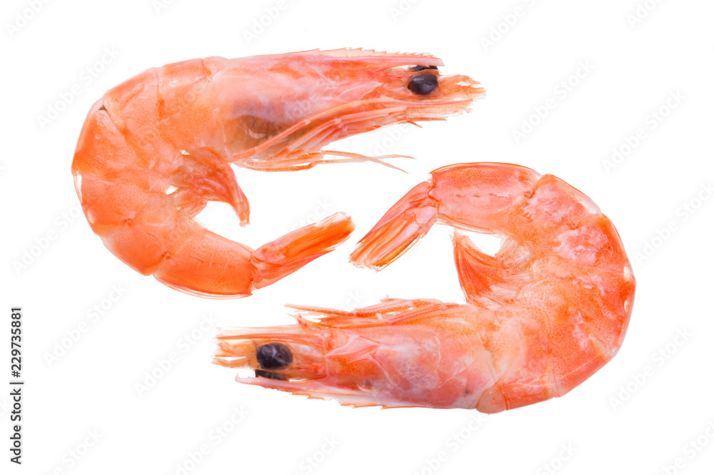 Group of fresh red boiled cooked shrimps isolated on white background Group of fresh red boiled cooked shrimps isolated on white background