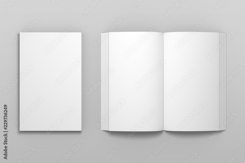 Empty top view 3D illustration of book mockup. Empty top view 3D illustration of book mockup.