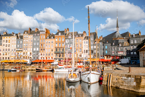 Photography Landscape view of the harbour in Honfleur, famous french town in Normandy, durin