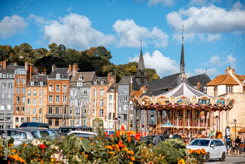 Landscape view of Honfleur during the sunny weather, famous french town in Normandy
