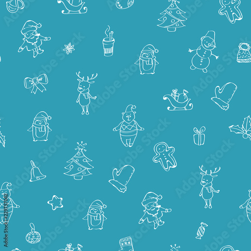 Christmas and Happy New Year hand drawn seamless pattern