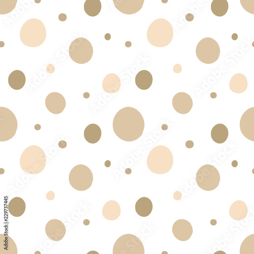 Seamless pattern of beige circles. Concept of baby shower, birthday, holiday, texture, background, wallpaper, wrapping paper, print for clothes, cards, banner. Vector illustration of polka dots.