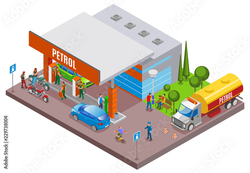 Fuel Station Isometric Composition