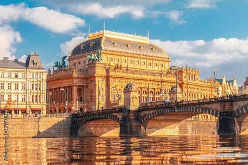 Fotografía European city architecture, opera house and bridge