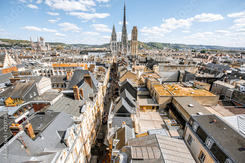 Aerial citysape view of Rouen with famous cathedral during the sunny day in Normandy, France photo