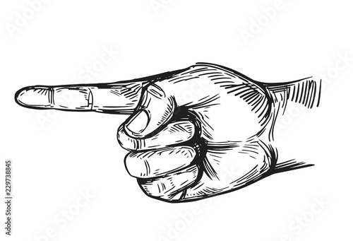 Hand gesture. Forefinger. Hand drawn illustration converted to vector