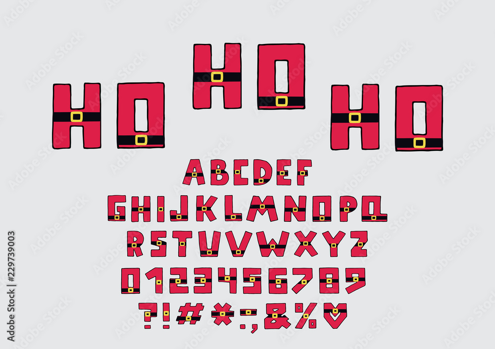 Fototapeta premium Alphabet Christmas design. Upper case English letters. Font clip art, typography style. Hand drawn vector illustration. EPS 10